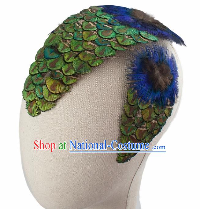 Top Brazilian Carnival Feather Hair Accessories Catwalks Folk Dance Peacock Feather Hair Claw for Women