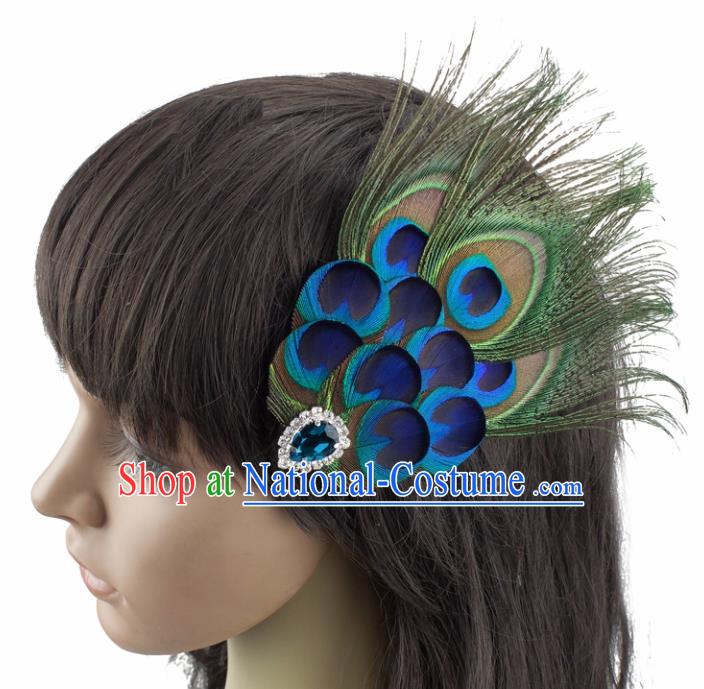 Top Brazilian Carnival Feather Hair Accessories Catwalks Folk Dance Peacock Feather Hair Stick for Women