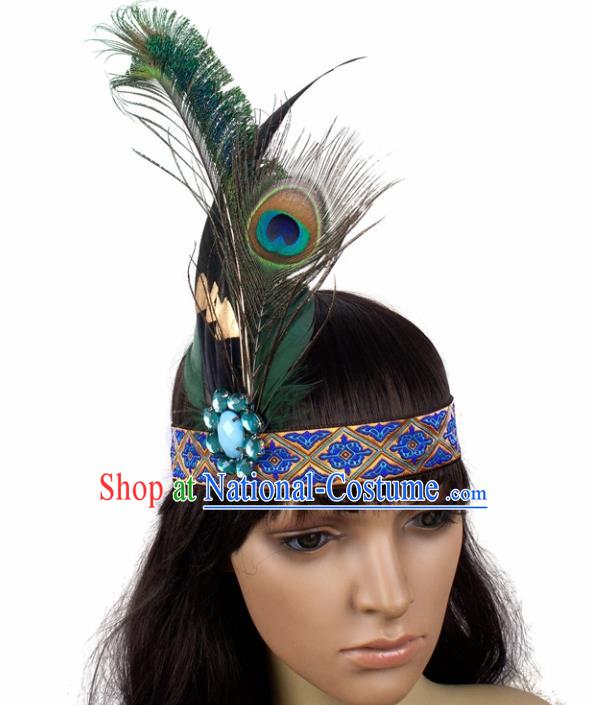 Top Brazilian Carnival Peacock Feather Hair Accessories Halloween Catwalks Primitive Tribe Hair Clasp for Women