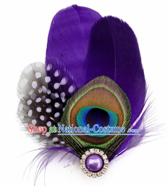 Top Halloween Purple Feather Hair Accessories Carnival Catwalks Hair Claw for Women