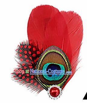 Top Halloween Red Feather Hair Accessories Carnival Catwalks Hair Claw for Women