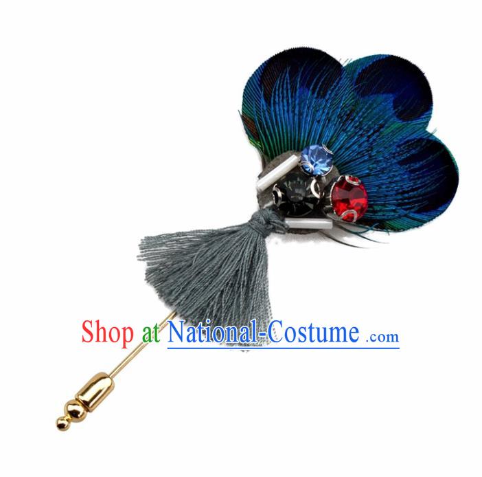 Handmade Peacock Feather Breastpin Accessories Stage Show Feather Brooch for Women