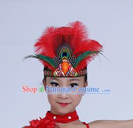 Top Halloween Red Feather Dance Hair Accessories Carnival Catwalks Hair Crown for Kids