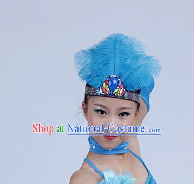 Top Halloween Blue Feather Dance Hair Accessories Carnival Catwalks Hair Crown for Kids