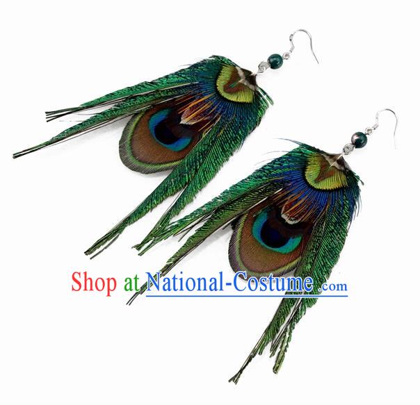 Top Halloween Feather Ear Accessories Carnival Catwalks Dance Peacock Feather Earrings for Women