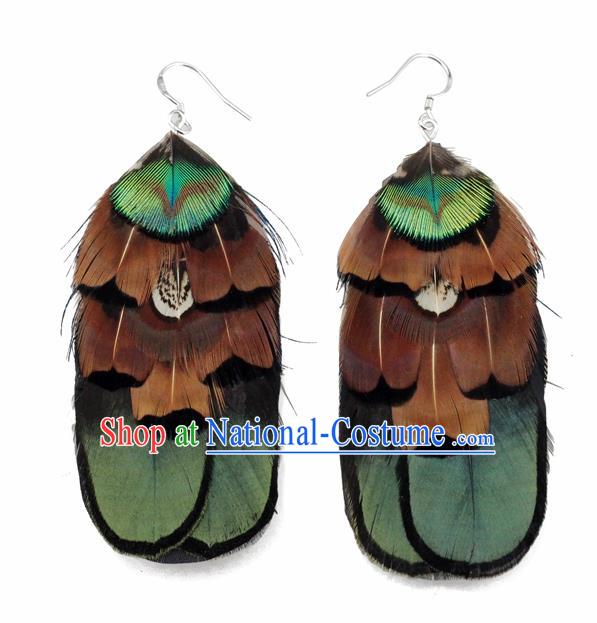 Top Halloween Feather Ear Accessories Carnival Catwalks Dance Green Feather Earrings for Women