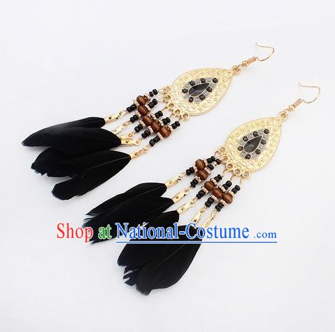 Handmade Bohemian Black Feather Earrings Stage Show Dance Ear Accessories for Women