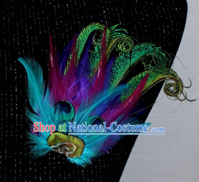 Handmade Feather Breastpin Accessories Stage Show Peacock Feather Brooch for Women