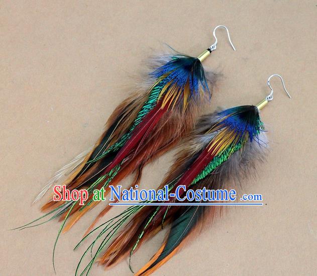 Top Halloween Ear Accessories Carnival Catwalks Brown Feather Earrings for Women