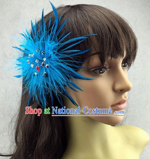 Top Rio Carnival Blue Feather Hair Accessories Halloween Catwalks Dance Hair Claw for Women