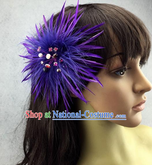 Top Rio Carnival Purple Feather Hair Accessories Halloween Catwalks Dance Hair Claw for Women