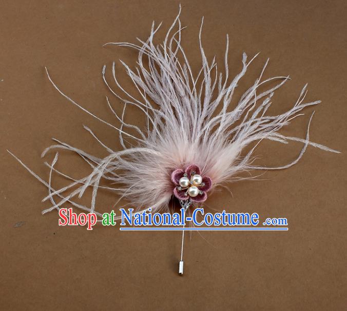 Handmade Breastpin Accessories Stage Show Pink Feather Brooch for Women