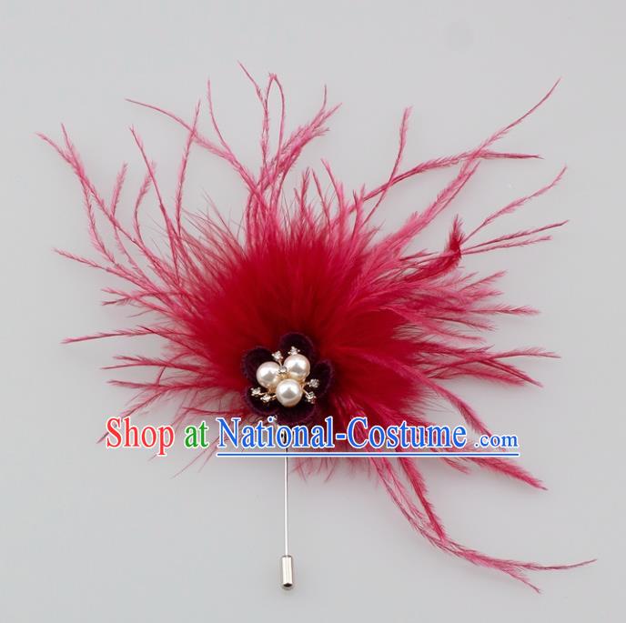 Handmade Breastpin Accessories Stage Show Rosy Feather Brooch for Women