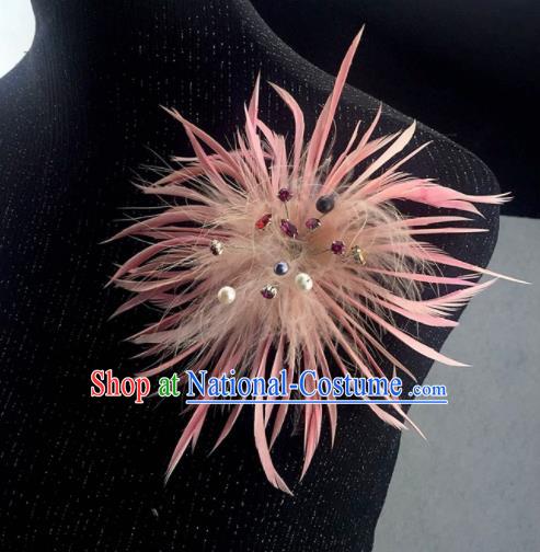 Handmade Pink Feather Breastpin Accessories Stage Show Brooch for Women