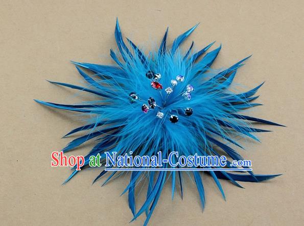 Handmade Blue Feather Breastpin Accessories Stage Show Brooch for Women