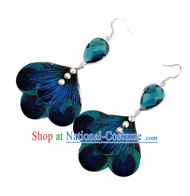 Top Halloween Green Feather Ear Accessories Carnival Catwalks Earrings for Women