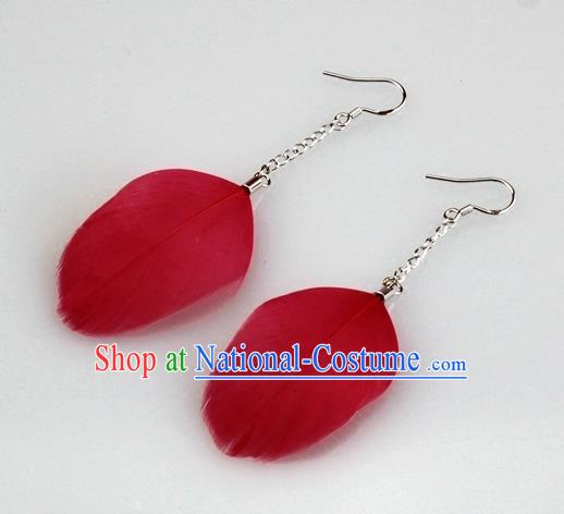 Top Halloween Ear Accessories Carnival Catwalks Red Feather Earrings for Women