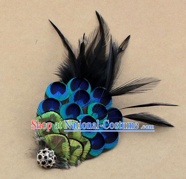 Handmade Feather Breastpin Stage Show Peacock Feather Brooch for Women