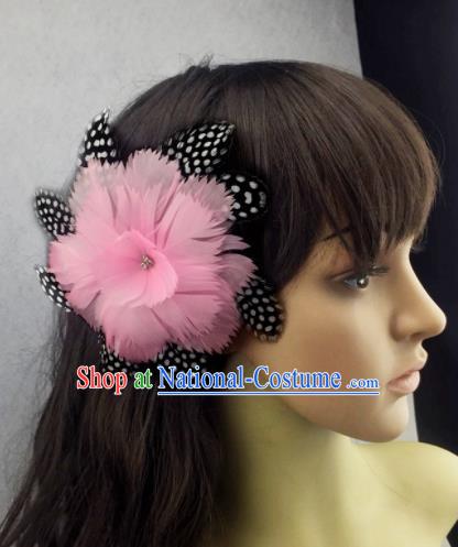 Top Rio Carnival Pink Feather Hair Accessories Halloween Catwalks Dance Hair Claw for Women