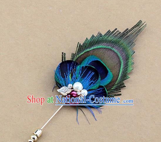 Handmade Peacock Feather Breastpin Accessories Stage Show Brooch for Women