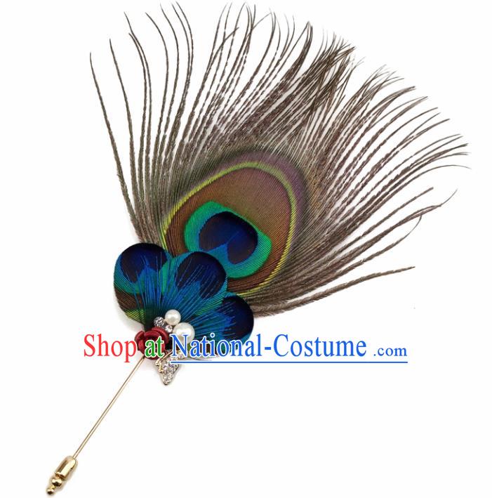 Handmade Peacock Feather Breastpin Stage Show Brooch Accessories for Women