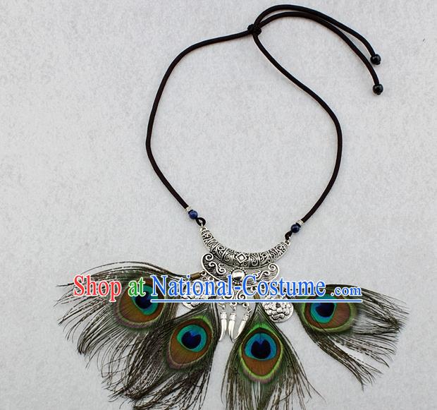 Handmade Peacock Feather Necklace Stage Show Necklet Accessories for Women