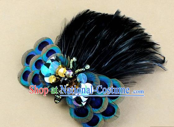 Top Rio Carnival Black Feather Bowknot Hair Accessories Halloween Catwalks Dance Hair Claw for Women