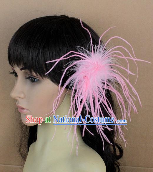 Handmade Carnival Pink Ostrich Feather Hair Claw Miami Stage Show Feather Hair Accessories for Women