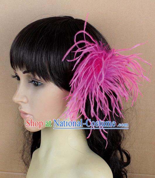 Handmade Carnival Rosy Ostrich Feather Hair Claw Miami Stage Show Feather Hair Accessories for Women