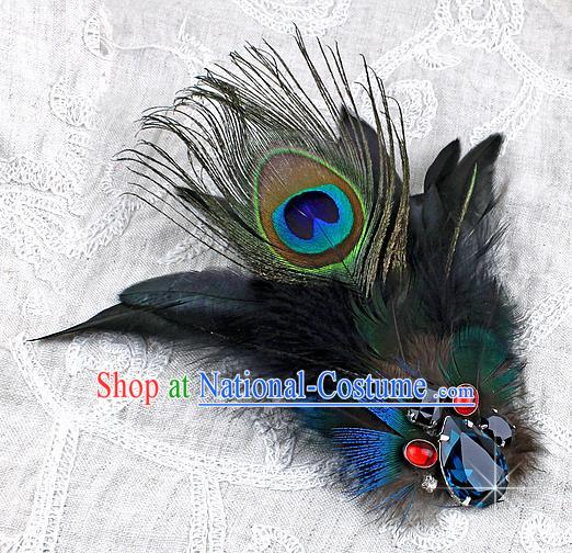 Handmade Feather Retro Breastpin Stage Show Accessories Peacock Feather Brooch for Women