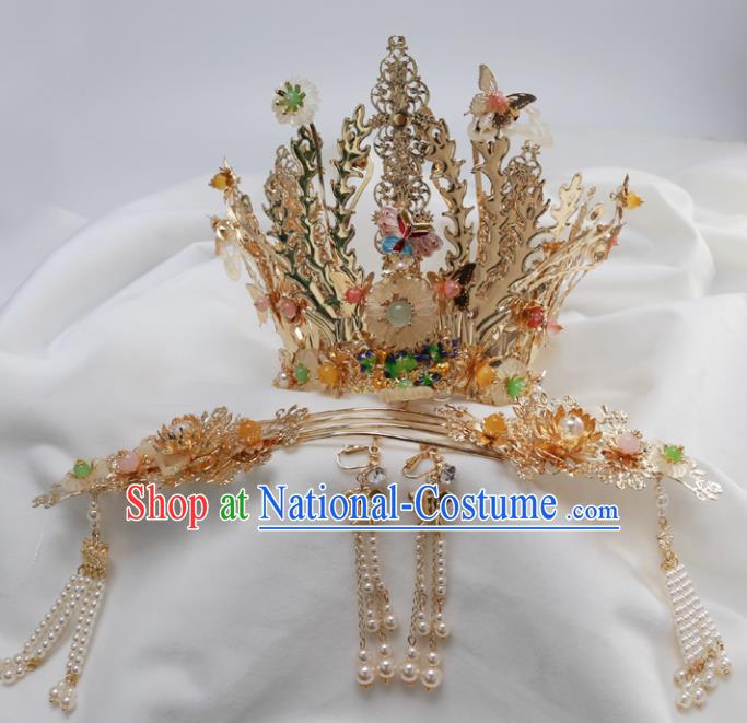 Top Chinese Traditional Wedding Phoenix Coronet Hair Accessories Ancient Palace Hairpins Complete Set for Women