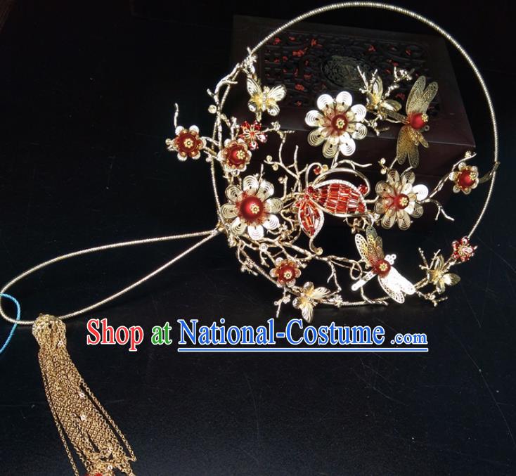 Chinese Traditional Wedding Accessories Classical Bride Butterfly Flowers Palace Fans for Women