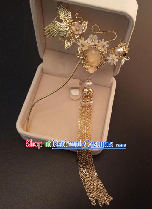 Top Chinese Traditional Hair Accessories Ancient Classical Crane Tassel Palace Hairpins for Women