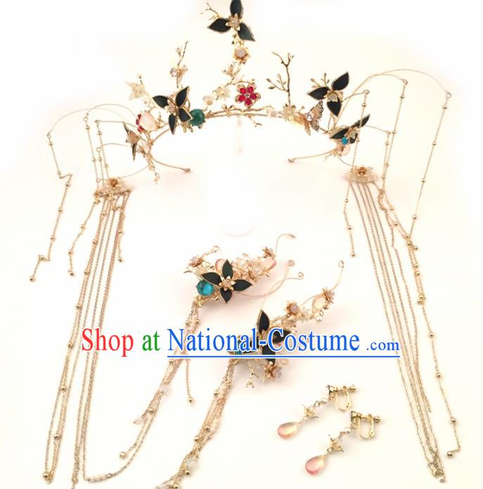 Top Chinese Ancient Traditional Wedding Hair Accessories Tassel Phoenix Coronet Hairpins Complete Set for Women