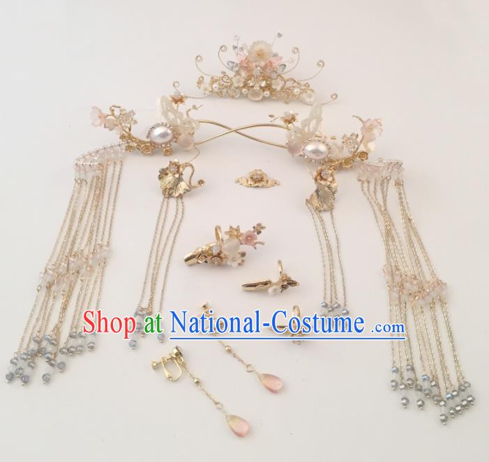 Top Chinese Traditional Hair Accessories Ancient Classical Shell Butterfly Hair Clips Palace Hairpins Complete Set for Women