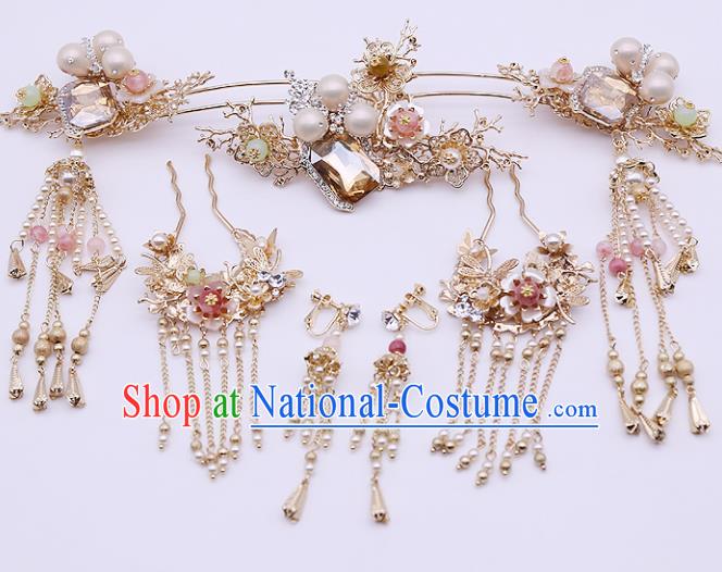 Top Chinese Traditional Hair Accessories Ancient Classical Palace Pearls Hairpins Complete Set for Women