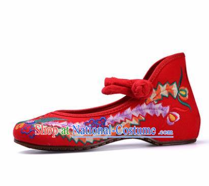 Chinese Shoes Wedding Shoes Traditional Red Embroidered Shoes Embroidery Phoenix Hanfu Shoes for Women