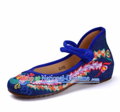 Chinese Shoes Wedding Shoes Traditional Blue Embroidered Shoes Embroidery Phoenix Hanfu Shoes for Women