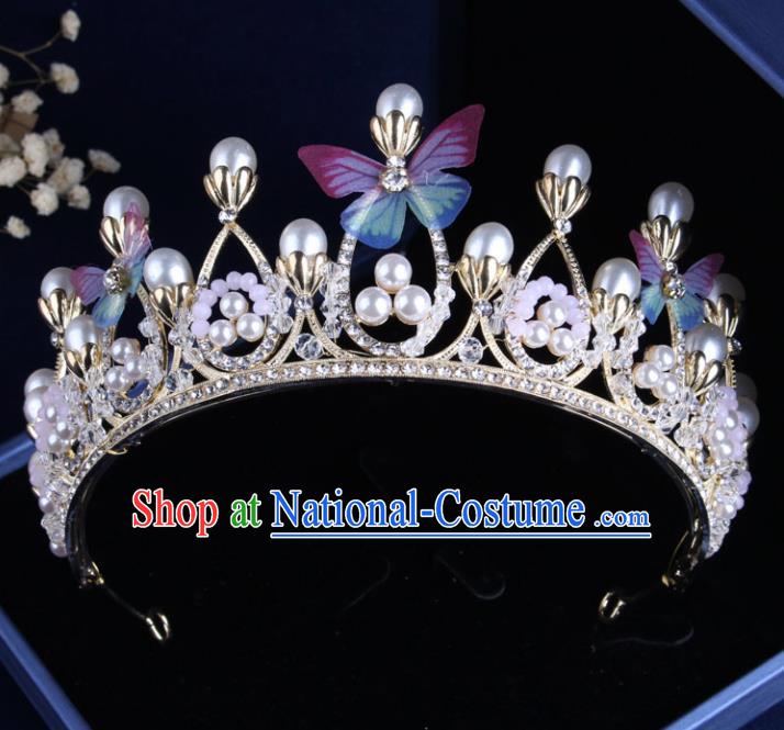 Top Grade Gothic Hair Accessories Catwalks Princess Butterfly Pearls Royal Crown for Women