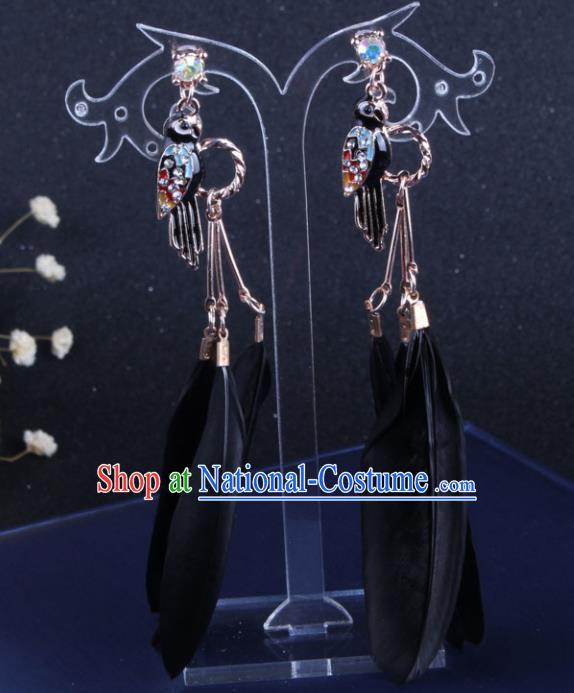 Top Grade Gothic Ear Accessories Catwalks Black Feather Earrings for Women