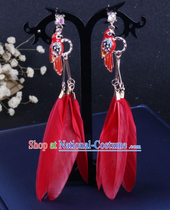 Top Grade Gothic Ear Accessories Catwalks Red Feather Earrings for Women