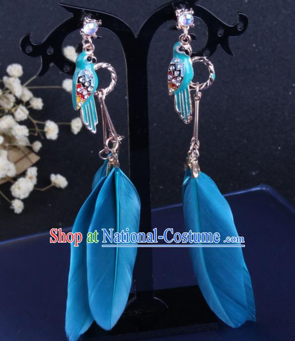 Top Grade Gothic Ear Accessories Catwalks Blue Feather Earrings for Women