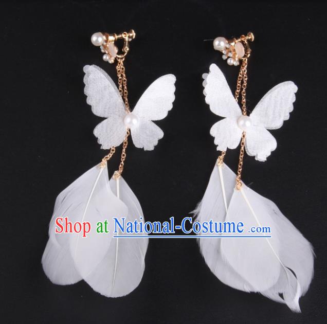 Top Grade Gothic Ear Accessories Catwalks White Feather Butterfly Earrings for Women