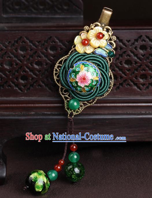 Chinese Traditional Hair Accessories National Hanfu Cloisonne Green Hair Stick for Women