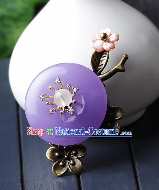 Chinese Traditional Jewelry Accessories National Hanfu Purple Jade Brooch for Women