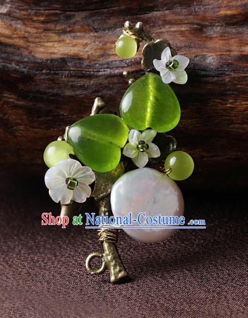 Chinese Traditional Jewelry Accessories National Hanfu Green Glass Brooch for Women