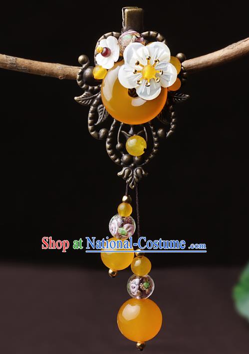 Chinese Traditional Hair Accessories National Hanfu Yellow Chalcedony Hair Stick for Women