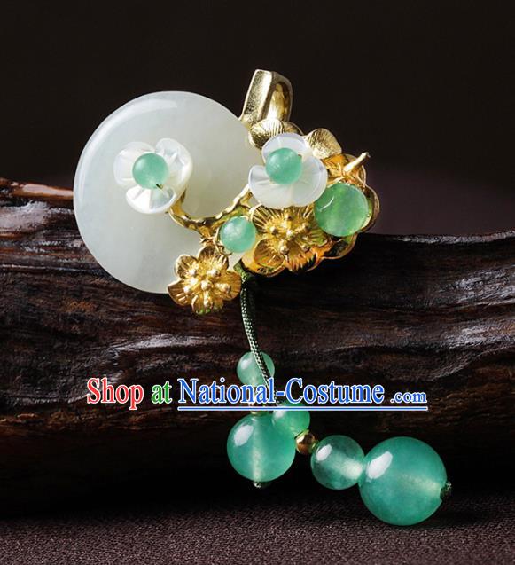 Chinese Traditional Jewelry Accessories National Hanfu Tassel Jade Brooch for Women