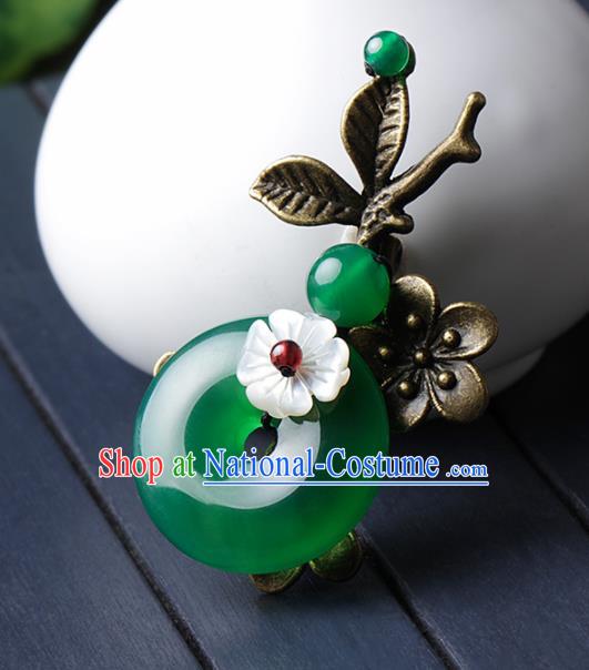 Chinese Traditional Jewelry Accessories National Hanfu Green Agate Brooch for Women