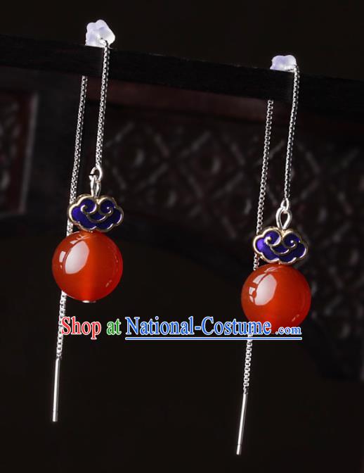 Chinese Traditional Jewelry Accessories National Hanfu Blueing Agate Earrings for Women